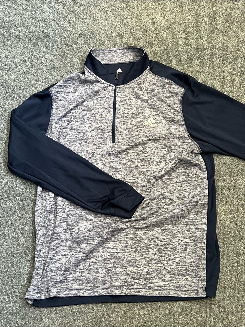 Adidas Men’s Golf Quarter Zip, Navy & Heather Gray, 100% Polyester, Large